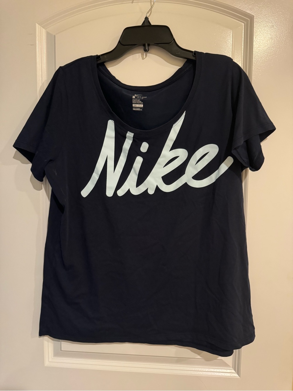 Nike Women’s Navy T-Shirt with White Script Logo